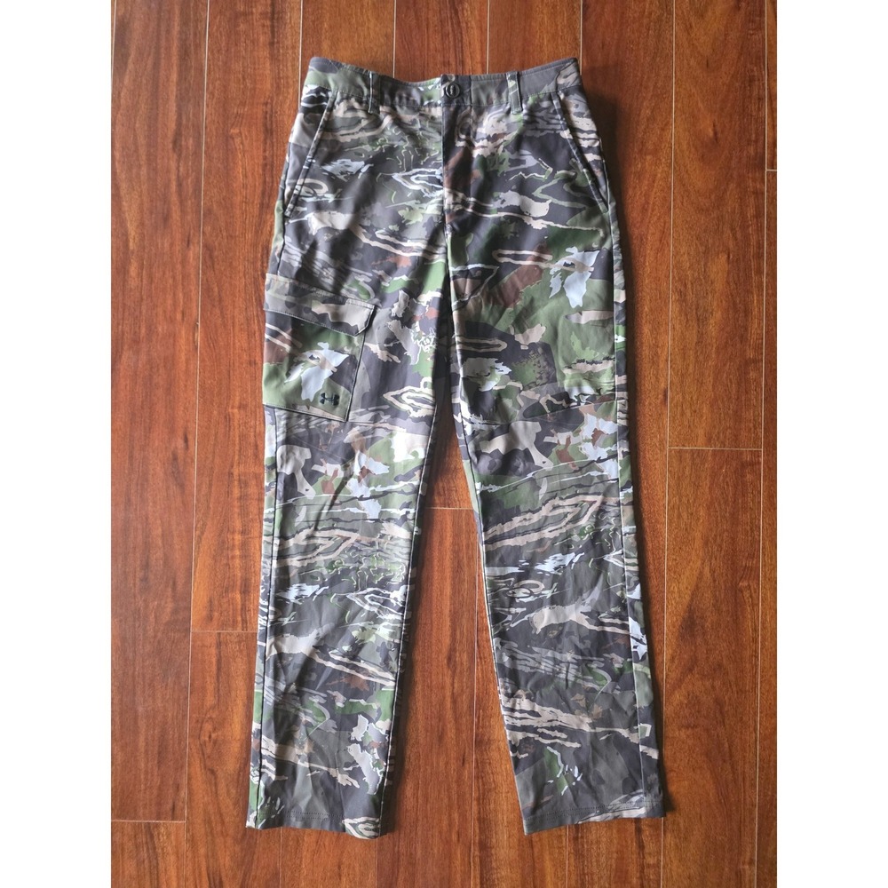 Under Armour Storm Camo Cargo Pants Boys Size 16 Loose Fit Hunting Hiking